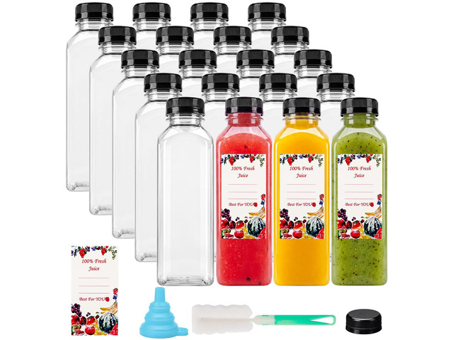 20pcs 16oz Juice Bottles, Plastic Juicing Bottles with Caps Clear Drink Containers with Lids for Drinking, Smoothie and Other Beverages