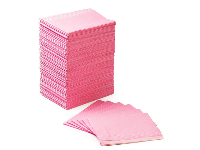 125 Pack Dental Bibs, Pink Dental Bibs Disposable 3-Ply Patient Bib 13' x 18', 2-Ply Paper 1-Ply Film, for Medical Tray Covers