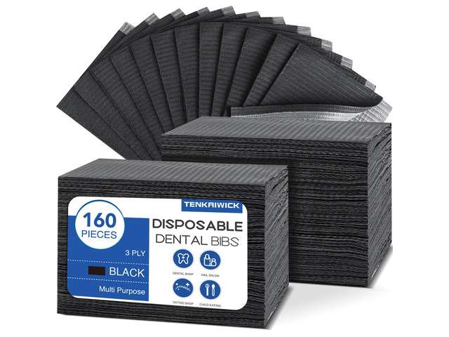 160 Pack Disposable Dental Bibs 13'x18', 3-Ply Black Dental Bibs,Waterproof Tattoo Bibs Sheet for Nail Salon, Dental Clinic, Feeding, Tattoo Shop...