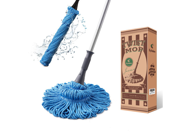 Mop with 2 Reusable Microfiber Heads, Easy Wringing Twist Mop 57.5 inch Long Handle, Wet Mops for Floor Cleaning, Commercial Household Clean...