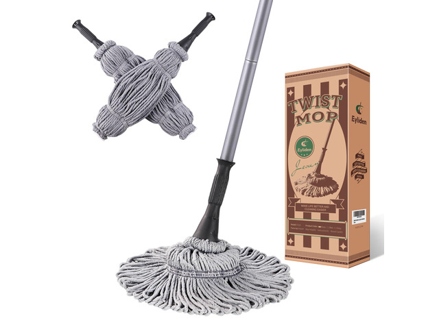 Mop with 2 Reusable Microfiber Heads, Easy Wringing Twist Mop 57.5 inch Long Handle, Wet Mops for Floor Cleaning, Commercial Household Clean...