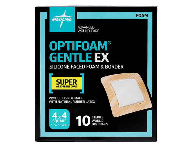 Optifoam Gentle EX Silicone-Faced Bordered Foam Dressing, 4' x 4', 10 Count