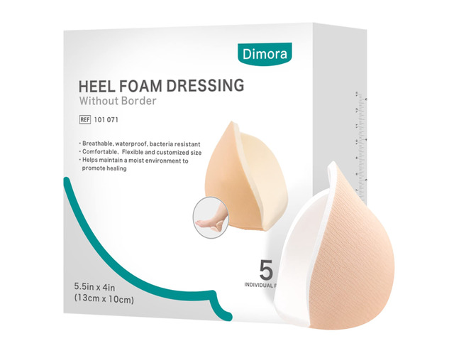 Heel Foam Dressing, Non-Adhesive Hydrophilic Pads, Highly Absorbent 5.5 x 4 in Pack of 5 Waterproof Dressing for Wound Care