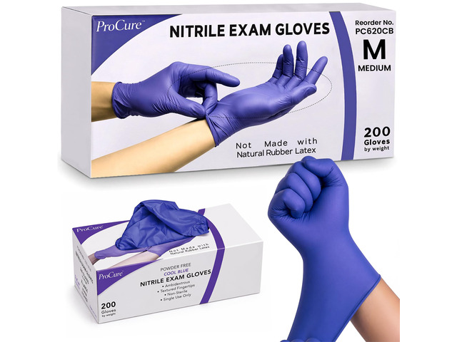 Disposable Nitrile Gloves - Latex & Powder Free - 200 Ct, Medium Cool Blue Medical Gloves, XS-XL Sized to a Hand Chart, Non-Sterile, Ambidextrous,...