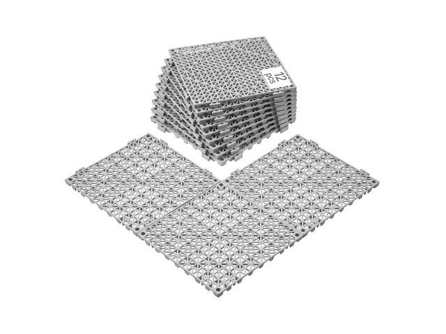 Modular Interlocking Cushion, 12 Pack 12' x 12' Splicing Drainage Mats, Soft PVC Interlocking Drainage Floor Tiles, Non-Slip Drainage Holes for...