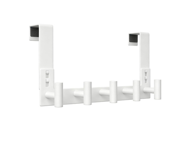White Stainless Steel Door Hanger for Towel, Heavy Duty Over The Door Hooks for Clothes, Coat (T-Shape, 5 Hook, Fits 1-3/4'' Thick)