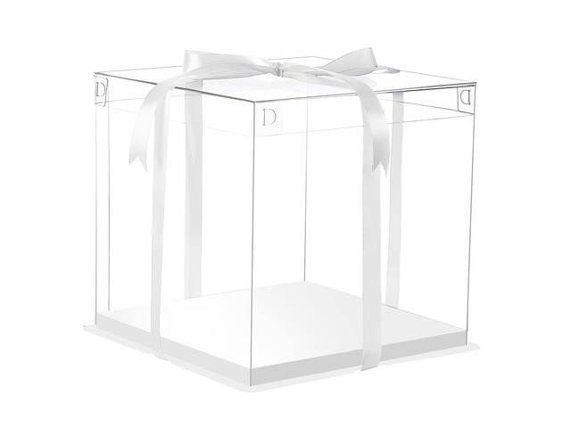 6Pcs Tall Cake Boxes Clear cake Box with Ribbon, 12x12x 10inch,Ideal for Large 10' and 12' Inch Tall Layer Tiered Cakes and Clear Gift Boxes for...