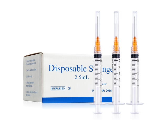 2.5ml Syringes with 25 Gauge 1 Inch Needles Luer Lock Disposable, 100 Pack Individually Packed