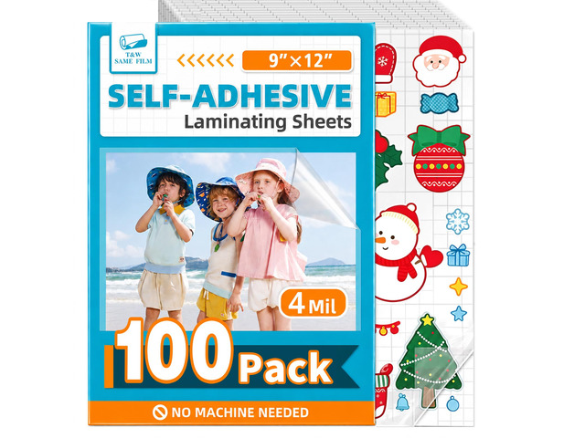 Self Adhesive Laminating Sheets 100 Pack, 9x12'', No Heat Laminating Sheets 4Mil No Machine Needed Instant Self Sealing Laminating Sheets-Dry...