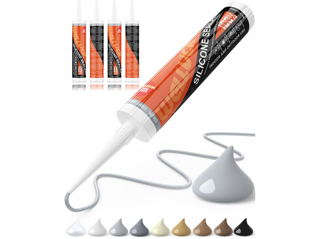 Light Gray Silicone Caulk, 100% Waterproof Silicone Sealant Adhesive Caulking,for RV, Kitchen,Bathroom, Window, Door, Glass,10.2FL. OZ/300ML (4Pack)