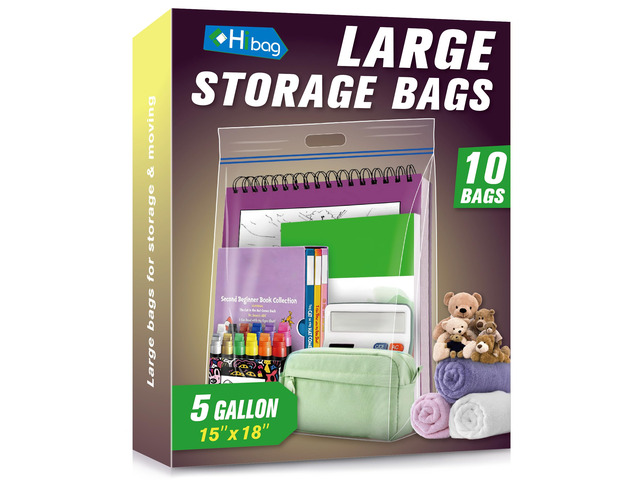 5 Gallon Large Storage Bags, 15 x 18 Resealable Clear Bags with Handle, Extra Large XL Heavy Duty for Clothes Pillow Travel Moving, Pack of 10