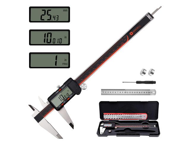 8 Inch Digital Calipers with LCD, Stainless & Auto-Off 8' Stainless Caliper, Large LCD, Inch/Fraction/Millimeter, Auto-Off. Case, 2 Batteries &...