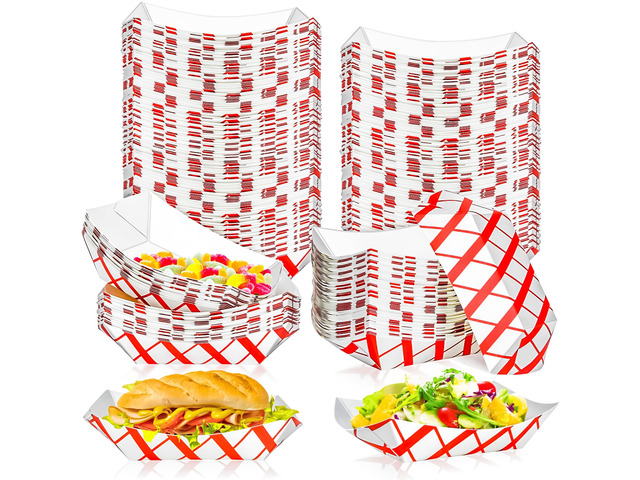 100 Pack 2Lb Paper Food Boat Trays Disposable Paper Boat Plate Containers, Kraft Food Serving Tray Boats Baskets Bowls for Snack Popcorn Dessert...