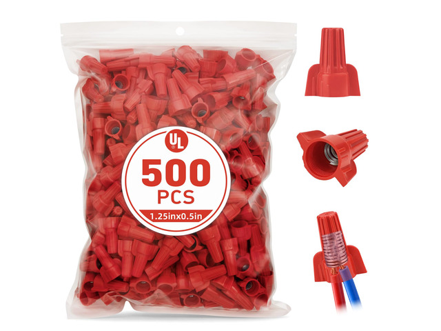 500 Pcs Red Wire Connectors Nuts, Winged UL Listed Wire Caps 22-6 AWG, Twist-On Nuts Screw Wires Cap Large, for Home Electric Wiring, DIY Repairs &...