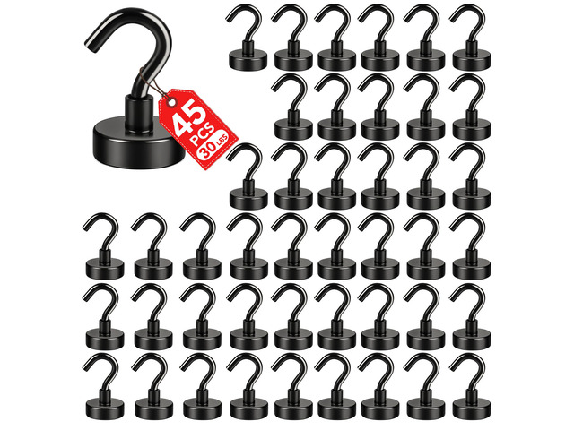 45 Pack Magnetic Hooks,30Lb Magnetic Hooks, Black Heavy Duty with Epoxy Coating for Refrigerator, Cruise, Grill, Kitchen,Home