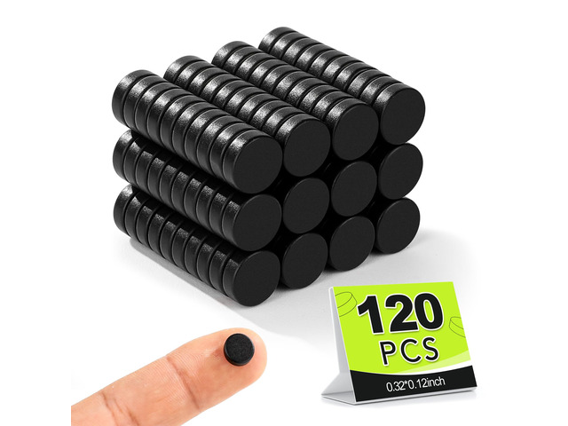 Small Magnets, 120Pack Black Refrigerator Magnet 8x3mm Rare Earth Magnets Neodymium Magnet for Crafts, Whiteboard, Kitchen Cabinet