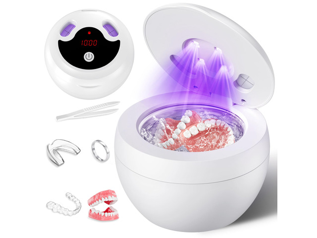 Upgraded Ultrasonic Retainer Cleaner Machine, 48kHz Ultrasonic Dentures Cleaner for Mouth Guards, Braces, Aligner, Toothbrush & Jewelry, 200ML...