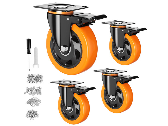 3 Inch Caster Wheels, Heavy Duty Casters Set of 4 with Brake Polyurethane, Dual Lock Industrial Swivel Plate Mount for Furniture/ Workbench/Cart,...