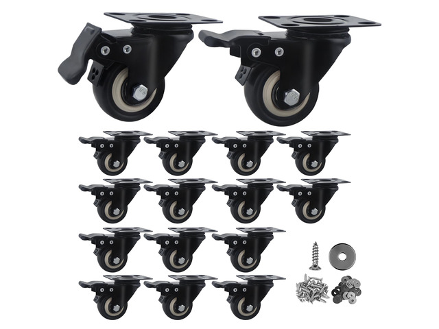 Htudcue 2 Inch Heavy Duty Caster Wheels 16 Pack, Locking PU Casters with Brake, Smooth Polyurethane Wheels for Multi-Unit Furniture & Equipment,...