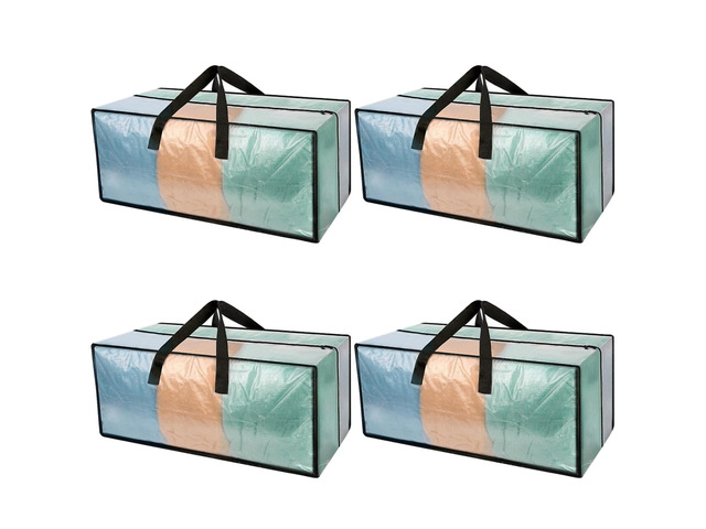 Heavy Duty Clear Moving Bags with Strong Zipper & Comfortable Handles 4 Pack Extra Large Storage Bags Totes Moving Boxes Packing Supplies for...