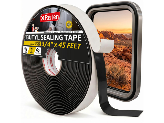 Butyl Tape RV Black, 3/4 in x 45 Ft, 1/8 in Thick EDPM Rubber Sealant Tape - Roof Patching, Boat Sealing, Leak Proof Butyl Putty Tape
