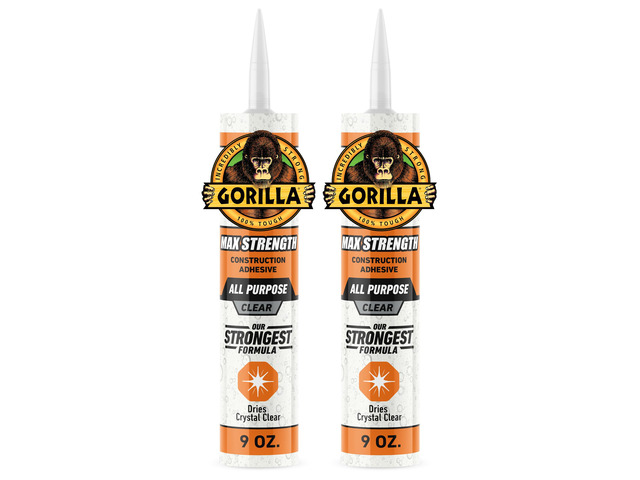 Max Strength Construction Adhesive, Clear Glue, 9 Ounce Cartridge (Pack of 2) - Gap Filling and Waterproof