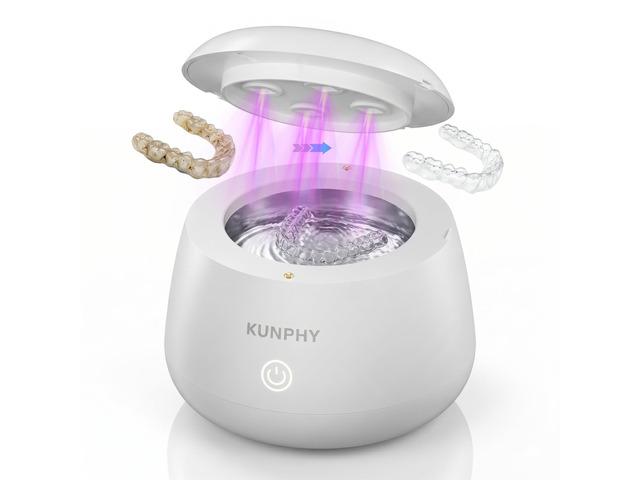 Ultrasonic Retainer Cleaner Machine, 48kHz Dental Cleaning Pod Home 4 LED Light 48KHz Ultrasound Portable Mouthguard Night Guard Cleaner, IPX7...