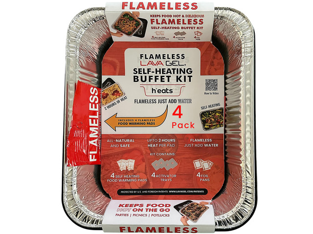 Self-Heating Buffet Kit Flameless Food Warmer Set for Parties Includes 4 Trays, 4 Half-Size Heat Pads & Foil Pans Keeps Hot Food Hot for up to 3...