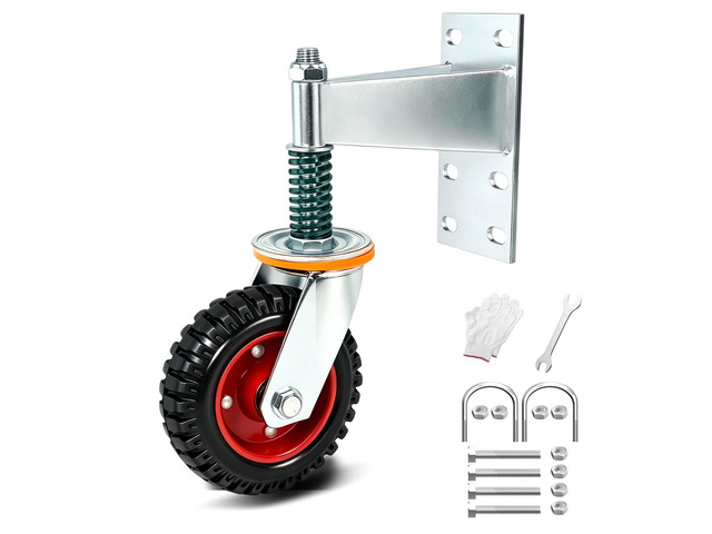 8 Inch Heavy Duty Gate Wheel, 750 lb Capacity, Fits Metal Tube Gates and Wooden Gates, 360° Swivel Spring-Loaded Caster. Gate Wheel for Smooth...