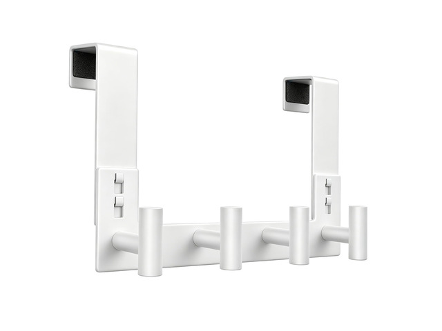 White Stainless Steel Over The Door Clothes Hanger, Towel Hanger for Door, Heavy-Duty Storage Clothes Hanger (T-Shape, 4 Hook, Fits 1-3/4'' Thick)