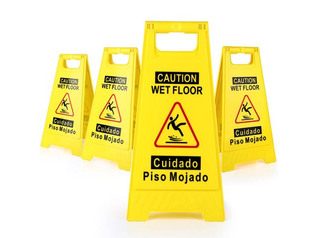 4-Pack Caution Wet Floor Sign,17.5' Height,Bright Yellow Double-Sided Folding A-Shaped Frame Design, Bilingual Caution Message