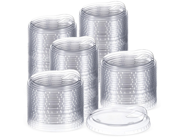 500 Pcs Strawless Sip Lids Clear for 12-24oz,Transparent,90mm Disposable PET Plastic Cup Covers for Iced Coffee Milkshake Party, Fits 12 16 20 24...