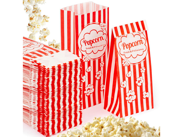 300pc Popcorn Bags 1.3oz - Flat Bottom Disposable Popcorn Paper Bag Popped Kernels Small Containers, Movie Night Supplies for Halloween, Christmas,...