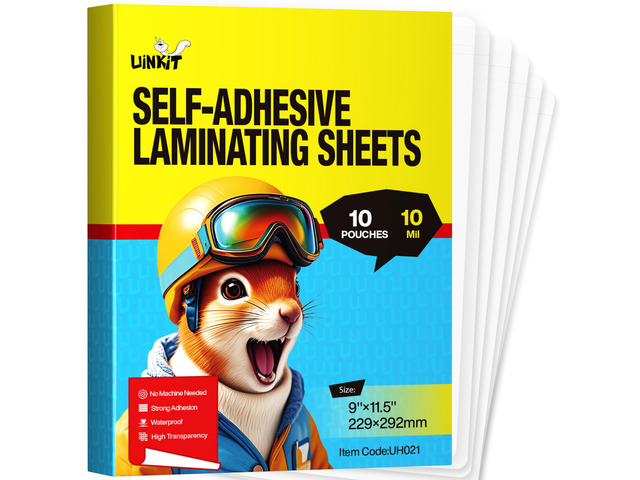 10mil Self Sealing Laminating Pouches 8.5 x 11 10Pack Double-Sided for Documents, Kids Art, Posters, Crafts - No Heat Machine Need