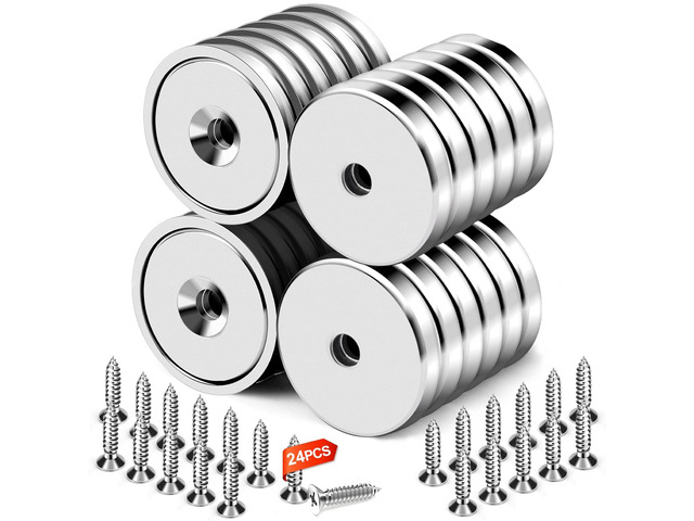 Magnets with Countersunk Hole,0.98 Inch 60LBS 24 Pack Heavy Duty Magnet Rare Earth Neodymium Strong Round Base Cup and Stainless Screws for...
