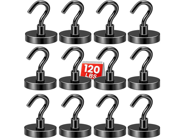 Magnetic Hooks,120lbs Heavy Duty Magnets with Hook Black 12 Pack Rare Earth N52 2026 Cruise Cabin Ship Essentials for Fridge Hanging Classroom...