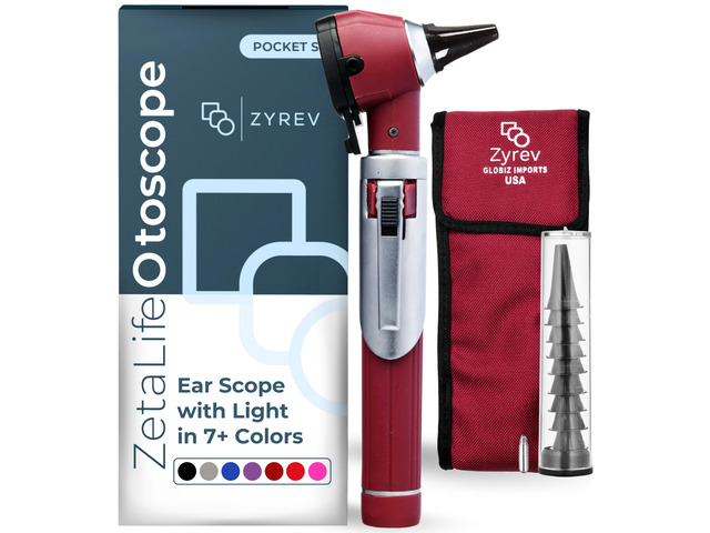 ZetaLife Otoscope - Ear Scope with Light, Ear Infection Detector, Pocket Size (Maroon Color)