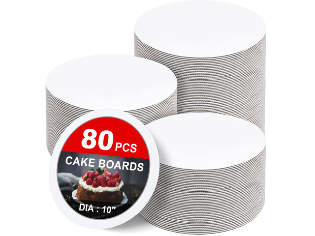 80-Packs Cake Boards 10 inch Round, White Cake Board Rounds White Cake Circles Rounds Base Food-Grade Cardboard Cake Plate for displaying Cakes,...