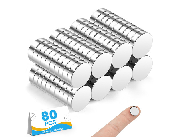 Small Magnets, 80 Pack Refrigerator Magnet 12x3mm Rare Earth Magnet 0.47 x 0.12 Inch Neodymium Magnets for Crafts, Whiteboard, Kitchen Cabinet