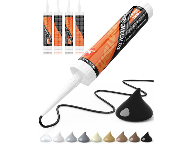 Black Silicone Caulk, 100% Waterproof Silicone Sealant Adhesive Caulking,for RV, Kitchen,Bathroom, Window, Door, Glass, Auto Leak Sealing...