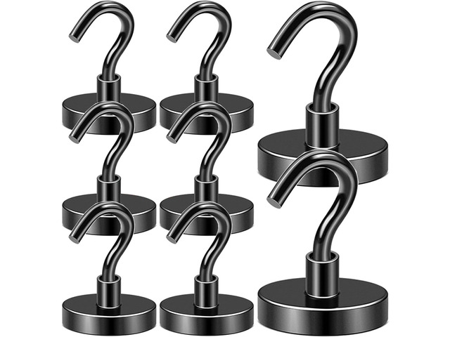 Magnetic Hooks,170lbs Heavy Duty Magnets with Hook Black 8 Pack Rare Earth N52 2026 Cruise Cabin Ship Essentials for Fridge Hanging Classroom Beach...