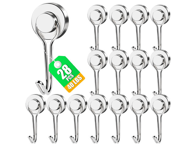 Magnetic Hooks 28 Pack 40Lbs Heavy Duty Neodymium Magnet Hook Magnetic Swivel Hooks for Hanging Rust Proof Strong Magnets with Hook Magnetic Metal...