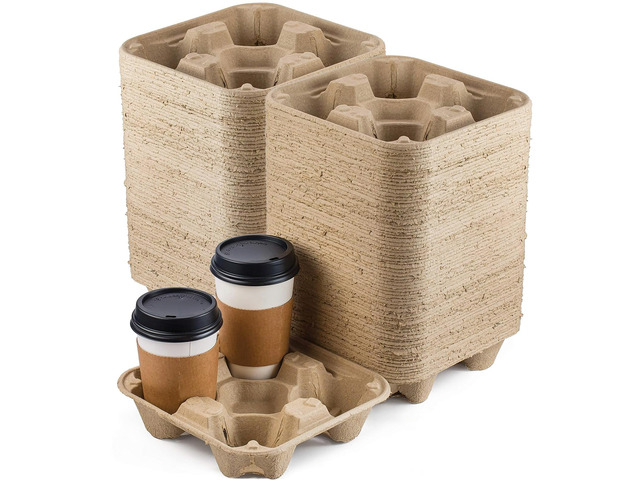 4 Cup Disposable Drink Carrier Trays, 80 Pack Compostable Pulp Fiber Cup Holder for 8-32 oz Cup, Durable to Go Coffee Cup Holders for Delivery...
