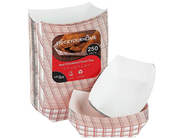 Extra Small Paper Food Boats (250 Pack) 0.5 lb Disposable Red & White Checkered Paper Trays, Eco-Friendly Serving Boats for Concession Food &...