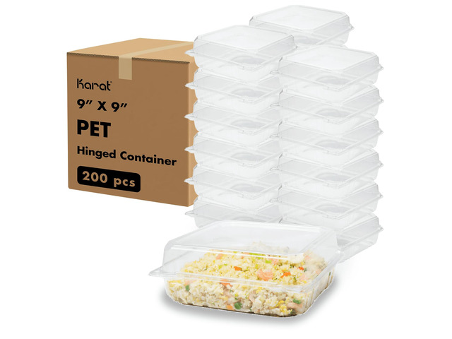 Clamshell Take Out Food Containers [9.3'x8.6' - 200 ct] Durable, Stackable, Crack-Resistant To Go Boxes Translucent