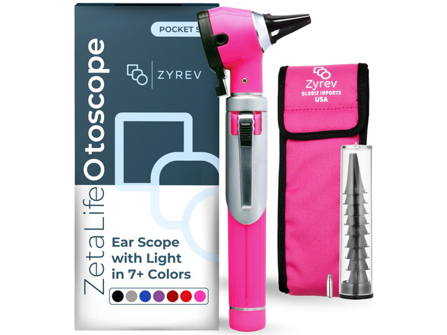 ZetaLife Otoscope - Ear Scope with Light, Ear-Infection Detector, Pocket Size (Pink Color)