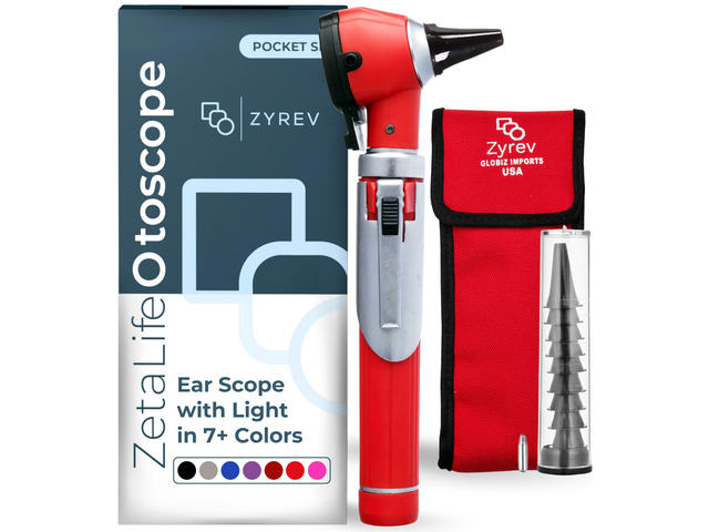 ZetaLife Otoscope - Ear Scope with Light, Ear Infection Detector, Pocket Size (Red Color)