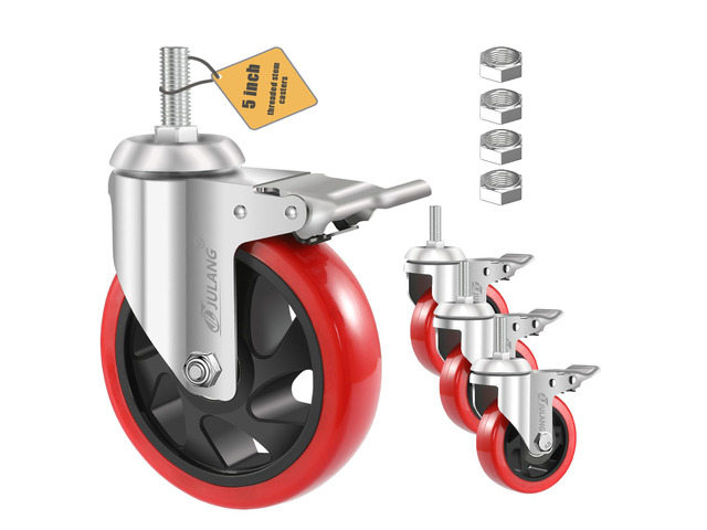 5 inch Caster Wheels 1/2' Threaded Stem Casters Set of 4 Heavy Duty 1600 Lbs, 1/2'-13x1.25', Smooth & Quiet-Rolling, Castor Wheels for Wire...