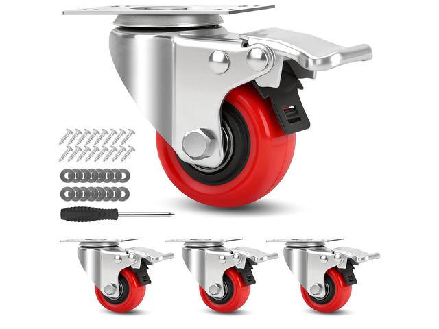 2 Inch Industrial Heavy Duty Swivel Caster Wheels with Brake,Set of 4 Safety Locking Casters,Load 600lbs,Premium Polyurethane Wheels for...