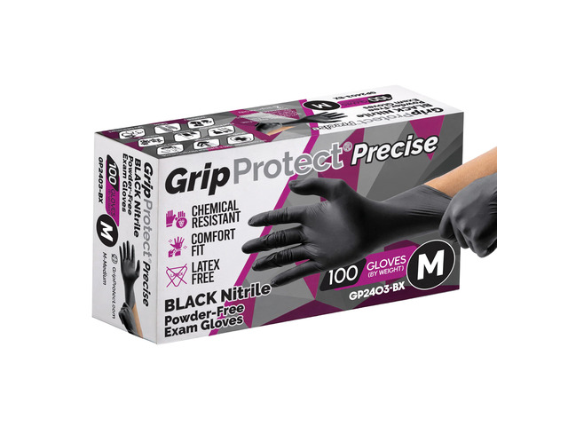 Precise Black Nitrile Gloves 4 Mil, Chemical Resistant Gloves Medium Textured Grip for Mechanics, Tattoos, Food Prep & Cleaning Medical Grade...
